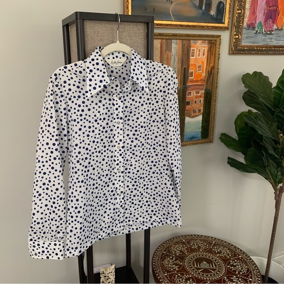Lady Manhattan Tops - Lady Manhattan White Button Down with Blue Polka Dots - SZ 12